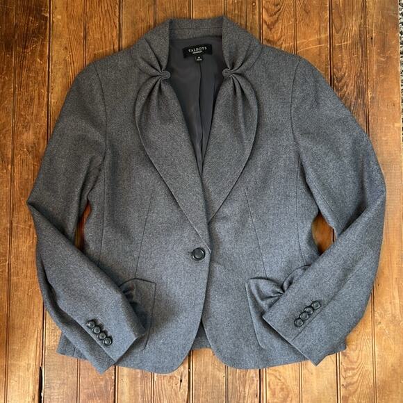 Talbots Kate fit wool pleated collar Women's Charcoal Blazer size 10 - Picture 2 of 8